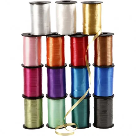 Gavebånd, ass. farger, B: 10 mm, blank, 250 m/ 15 pk.
