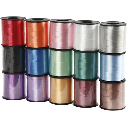 Gavebånd, ass. farger, B: 10 mm, blank, 50 m/ 15 pk.