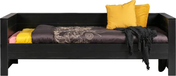 Dennis, Sovesofa, svart, H73x101x219 cm, furu